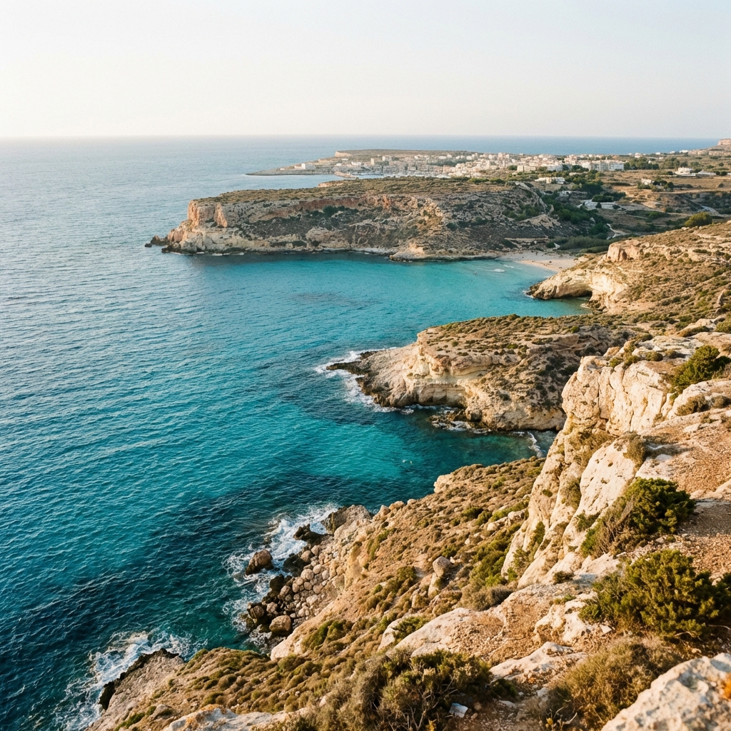 Vista panoramica di Lampedusa con mare cristallino