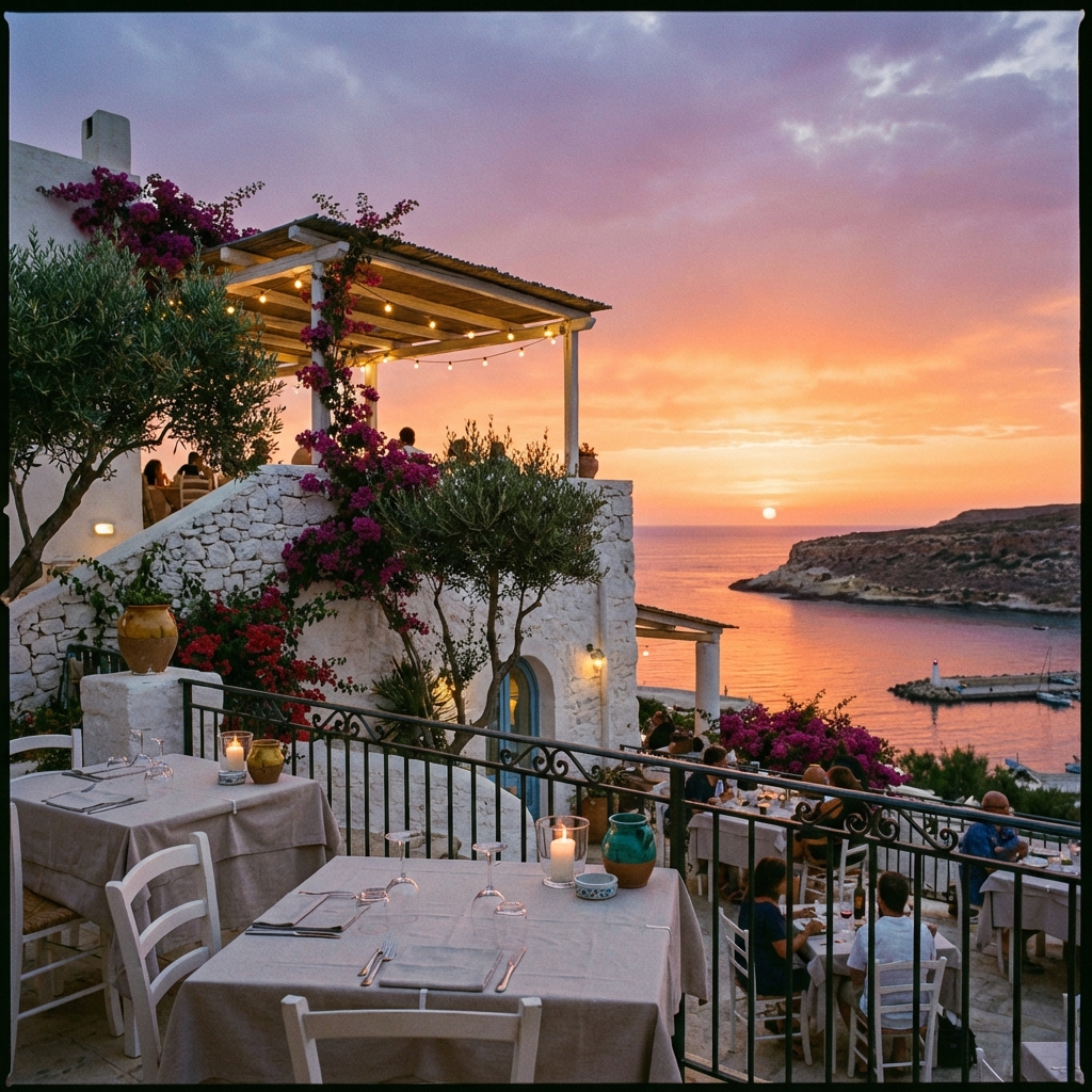 Vista panoramica dal ristorante con terrazza sul mare a Lampedusa
